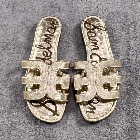 Sam Edelman Metallic Gold Slide Sandals - Picture 4 of 6